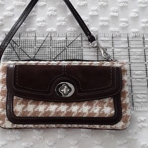 Coach herringbone tweed and suede wristlet